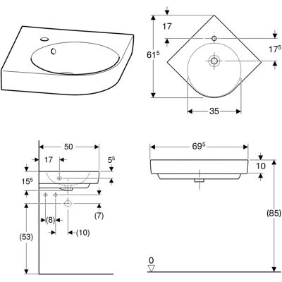 Geberit Renova Nr.1 Comprimo Eckwaschtisch - Wandmontage Geberit Renova Nr.1 Comprimo Eckwaschtisch - Wandmontage