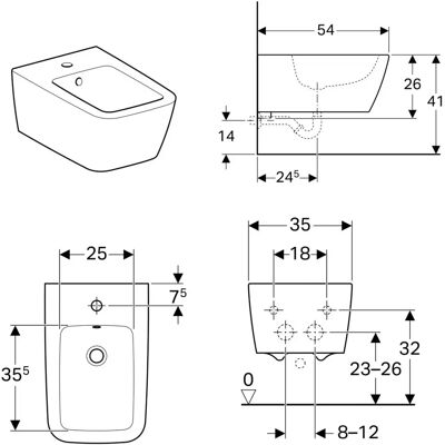 Bidet Geberit Icon Square - Blanco, 35x54cm, Empotrado Bidet Geberit Icon Square - Blanco, 35x54cm, Empotrado