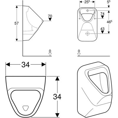 Urinal Geberit Alivio - Blanco, Gran apertura, Fácil de limpiar Urinal Geberit Alivio - Blanco, Gran apertura, Fácil de limpiar