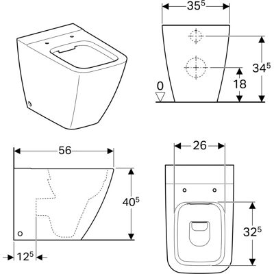 Geberit iCon Square Wand-WC - Spülrandlos, 6L - Toilette Geberit iCon Square Wand-WC - Spülrandlos, 6L - Toilette