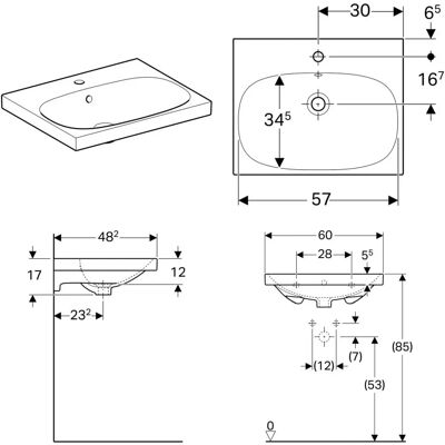 Geberit Acanto Wandwaschbecken - Oval, 1 Loch, Weiß Geberit Acanto Wandwaschbecken - Oval, 1 Loch, Weiß