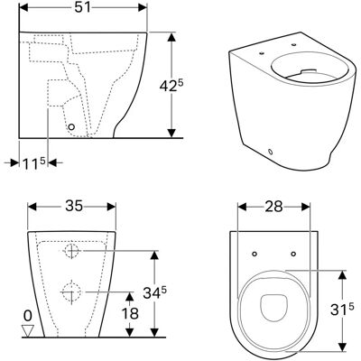 Inodoro Geberit Acanto - Sin borde, 4,5/6L, Empotrado Inodoro Geberit Acanto - Sin borde, 4,5/6L, Empotrado