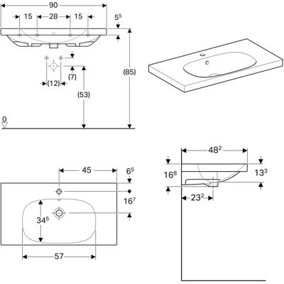 Geberit Acanto Wandwaschtisch - Überlauf, Weiß, 90x48,2cm Geberit Acanto Wandwaschtisch - Überlauf, Weiß, 90x48,2cm