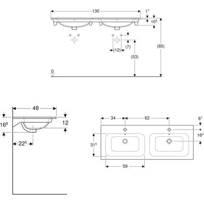 Lavabo doppio per mobile Geberit Renova Plan - 130x48cm - Bianco Lavabo doppio per mobile Geberit Renova Plan - 130x48cm - Bianco