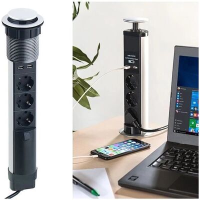 Multiprise encastrable Revolt - 3 prises 230V + 2 USB - Bureau - Publicité Multiprise encastrable Revolt - 3 prises 230V + 2 USB - Bureau - Publicité