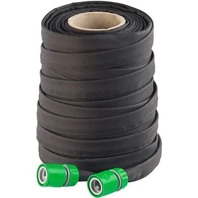 Tuyau d'arrosage plat poreux - 50 m avec raccords et valve d'arrêt - Publicité Tuyau d'arrosage plat poreux - 50 m avec raccords et valve d'arrêt - Publicité