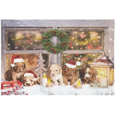 Infactory - Tableau Noël 5 LED Chiots - Publicité Infactory - Tableau Noël 5 LED Chiots - Publicité