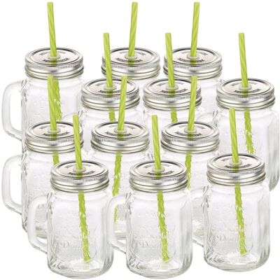 Pearl - 12 Verres Rétro - Avec Paille - Couvercle - Ensemble de Verrerie - Publicité Pearl - 12 Verres Rétro - Avec Paille - Couvercle - Ensemble de Verrerie - Publicité