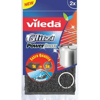 Vileda Dishwashing sponge Glitzi Power Inox, with scouring side, 2 pieces Vileda Dishwashing sponge Glitzi Power Inox, with scouring side, 2 pieces