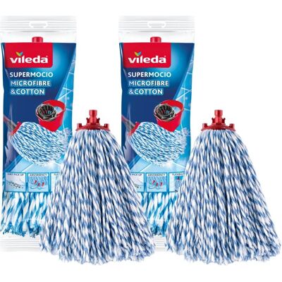 Vileda Supermocio Microfibre Cotton Mop Refill - Mop Refill Pack of 2 Vileda Supermocio Microfibre Cotton Mop Refill - Mop Refill Pack of 2