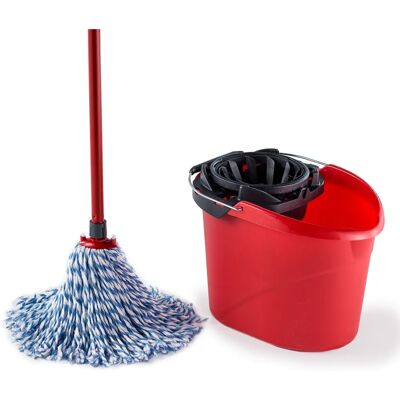 Vileda SuperMocio mop and bucket in a set, mop made of microfiber and cotton Vileda SuperMocio mop and bucket in a set, mop made of microfiber and cotton