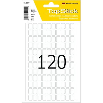 TopStick 2200 Étiquettes - Rectangulaires 8x12mm - Blanc TopStick 2200 Étiquettes - Rectangulaires 8x12mm - Blanc