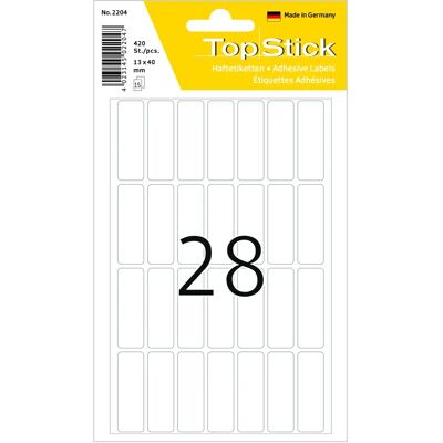 Étiquettes Multi-usages Blanches TOPSTICK 28 par Feuille - 13x40mm Étiquettes Multi-usages Blanches TOPSTICK 28 par Feuille - 13x40mm