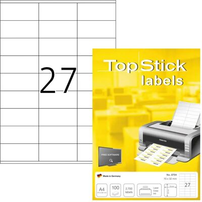 Étiquettes universelles Topstick - 8704, 70x32mm, Blanc, 100 Feuilles - Publicité Étiquettes universelles Topstick - 8704, 70x32mm, Blanc, 100 Feuilles - Publicité