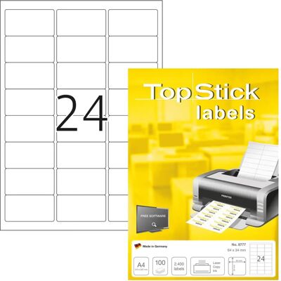 Etykiety białe Top Stick - 64x34mm - 100 Arkuszy Etykiety białe Top Stick - 64x34mm - 100 Arkuszy