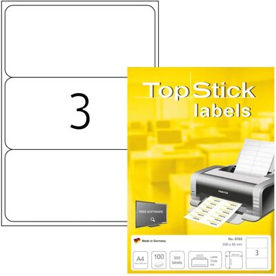 TopStick Białe etykiety papierowe - 200x95mm - Samoprzylepne, Stałe TopStick Białe etykiety papierowe - 200x95mm - Samoprzylepne, Stałe