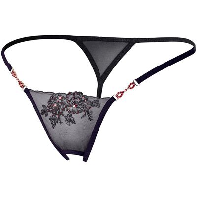 String Ouvert Noir Rouge avec Strass - Lingerie Sexy String Ouvert Noir Rouge avec Strass - Lingerie Sexy