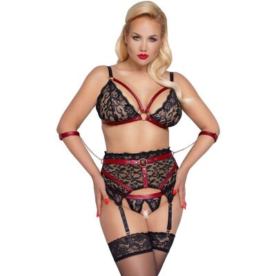 Ensemble BDSM 3 Pièces Ouvert Dentelle - Rouge & Noir - XL-4XL Ensemble BDSM 3 Pièces Ouvert Dentelle - Rouge & Noir - XL-4XL