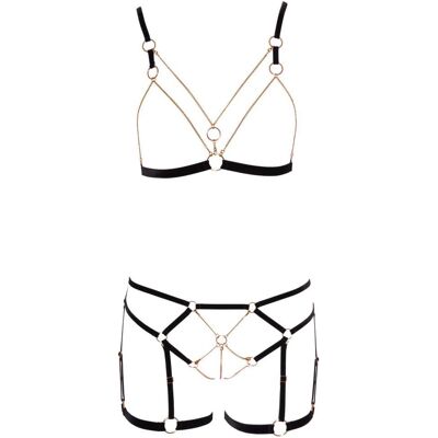 Cottelli Collection Zwart Satijnen Lingerieset met Kettingen - S Cottelli Collection Zwart Satijnen Lingerieset met Kettingen - S