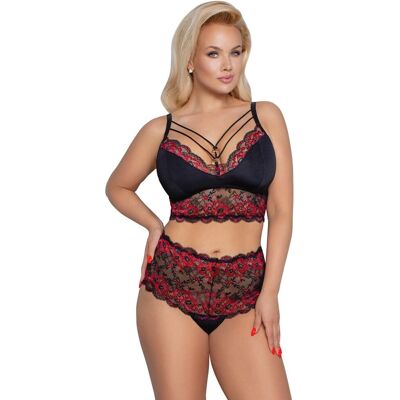 Ensemble de Lingerie Dentelle Noire et Rouge Cottelli Collection 3XL Ensemble de Lingerie Dentelle Noire et Rouge Cottelli Collection 3XL