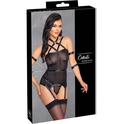Set de Lencería de Bondage Negro de Cottelli - Powernet Elástico con Detalles de Bondage Set de Lencería de Bondage Negro de Cottelli - Powernet Elástico con Detalles de Bondage