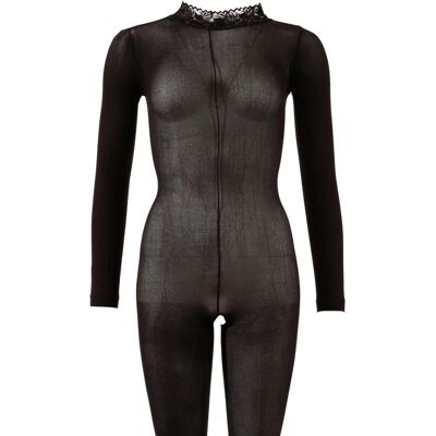 Catsuit noir Mandy Mystery - Sensuel, Col en dentelle & Ouverture à l'entrejambe Catsuit noir Mandy Mystery - Sensuel, Col en dentelle & Ouverture à l'entrejambe