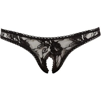 String en dentelle noire avec ouverture en entrejambe - Lingerie String en dentelle noire avec ouverture en entrejambe - Lingerie