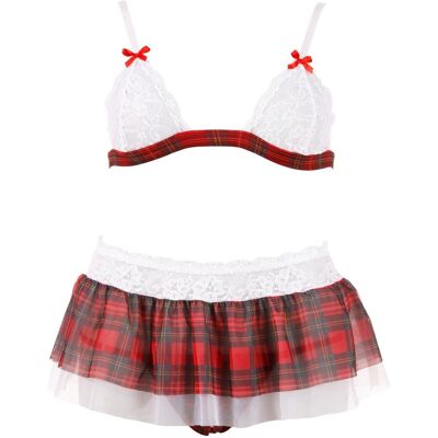 Cottelli Collection Rött Rutmönster Underklädesset med behå, kjol och tanga Cottelli Collection Rött Rutmönster Underklädesset med behå, kjol och tanga
