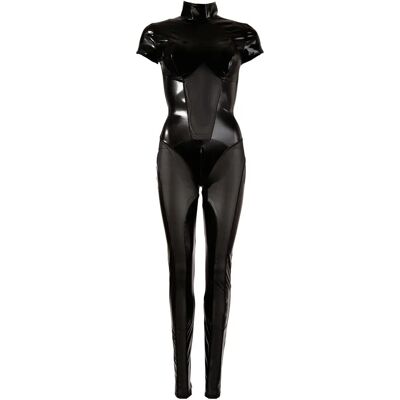 Catsuit Wet Look noir avec fermetures éclair dissimulées - M Catsuit Wet Look noir avec fermetures éclair dissimulées - M