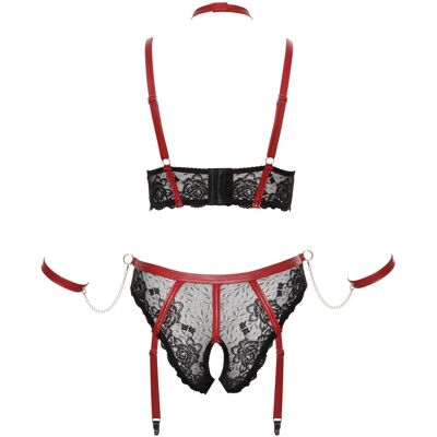 Cottelli BONDAGE - Longline-BH plus Straps-Slip ouvert incl Halsband et Armfesseln - Noir - 3XL - Lingerie Set Cottelli BONDAGE - Longline-BH plus Straps-Slip ouvert incl Halsband et Armfesseln - Noir - 3XL - Lingerie Set