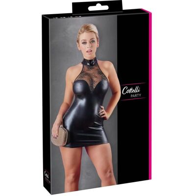 Vestido Mini Wetlook con Encaje - Negro Vestido Mini Wetlook con Encaje - Negro