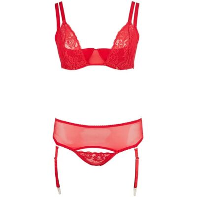 Conjunto de lencería rojo Cottelli Collection - Copas de encaje desmontables - Tirantes ajustables Conjunto de lencería rojo Cottelli Collection - Copas de encaje desmontables - Tirantes ajustables