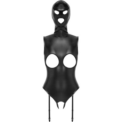 Bad Kitty Zwart Lederen Body met Masker - L Bad Kitty Zwart Lederen Body met Masker - L