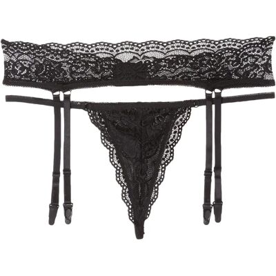Cottelli Collection Schwarzer XL Spitze String & Straps Set - Dessous Cottelli Collection Schwarzer XL Spitze String & Straps Set - Dessous