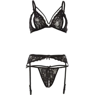 Sort åbent koppen suspender sæt - Cottelli Collection Sort åbent koppen suspender sæt - Cottelli Collection