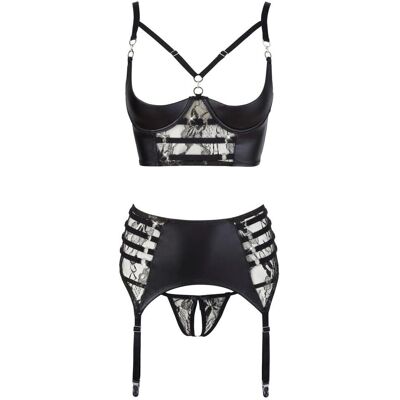 Ensemble de lingerie Abierta Fina 3 pièces avec porte-jarretelles & string ouvert - Lingerie Ensemble de lingerie Abierta Fina 3 pièces avec porte-jarretelles & string ouvert - Lingerie