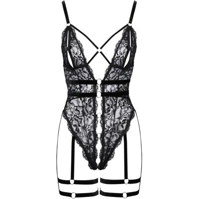 Cottelli LINGERIE Open-Body met verwijderbare dijversiering zwart S - Lingerie Cottelli LINGERIE Open-Body met verwijderbare dijversiering zwart S - Lingerie