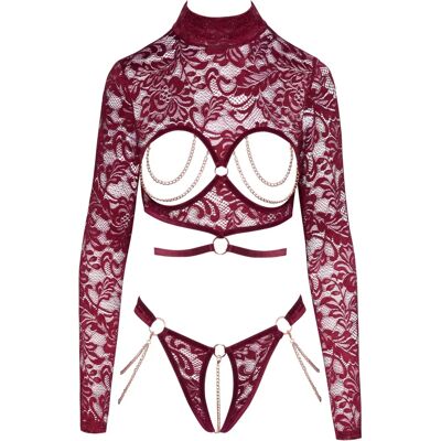 Ensemble de Lingerie en Dentelle Rouge Foncé - Style Érotique Ensemble de Lingerie en Dentelle Rouge Foncé - Style Érotique