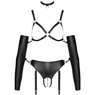 Bad kitty Elegant sort åbent sæt med stroppet bh og strømpebånds-slynger - Undertøj Bad kitty Elegant sort åbent sæt med stroppet bh og strømpebånds-slynger - Undertøj
