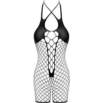 Cottelli FANTASY Combi body - Nyitott hálós kialakítás kövekkel, Rövid lábak, Dupla gallér - Body Cottelli FANTASY Combi body - Nyitott hálós kialakítás kövekkel, Rövid lábak, Dupla gallér - Body