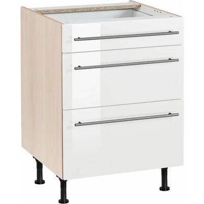 OPTIFIT Bern Unterschrank - Weiß Hochglanz / Akaziefarben - 60cm breit OPTIFIT Bern Unterschrank - Weiß Hochglanz / Akaziefarben - 60cm breit