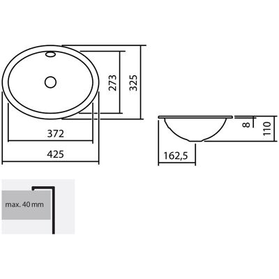 Alape GmbH - Ovaler Einbaubecken - 425x110x325mm Alape GmbH - Ovaler Einbaubecken - 425x110x325mm