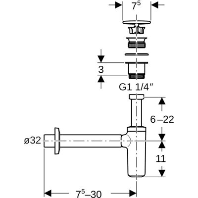 Geberit Waschbeckenablauf mit Siphon - Korrosionsbeständig - EN 274-3 Geberit Waschbeckenablauf mit Siphon - Korrosionsbeständig - EN 274-3