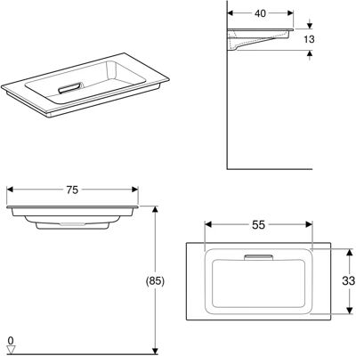 Geberit One Badezimmerwaschtisch - Kompakt 75x40cm - Ohne Hahnloch - Weiß Geberit One Badezimmerwaschtisch - Kompakt 75x40cm - Ohne Hahnloch - Weiß