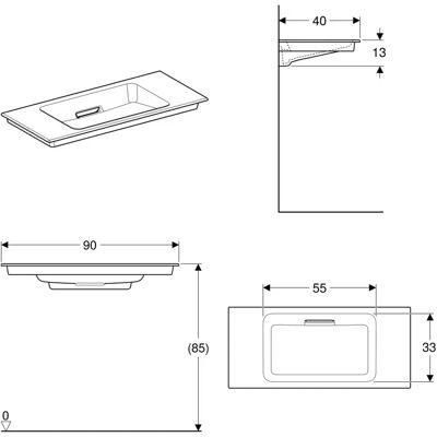Geberit Weiß Kompaktwaschbecken - Horizontaler Abfluss, Verdecktes Überlauf - 90x40cm Geberit Weiß Kompaktwaschbecken - Horizontaler Abfluss, Verdecktes Überlauf - 90x40cm