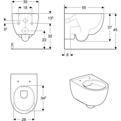 Keramag Geberit Renova Comfort Wand-WC - Rimless, Hoch, Geschlossene Form Keramag Geberit Renova Comfort Wand-WC - Rimless, Hoch, Geschlossene Form
