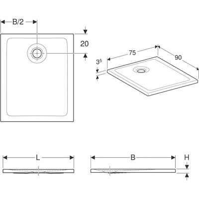 Geberit Nemea Rechteckduschwanne - 75x90cm, Matt Weiß Geberit Nemea Rechteckduschwanne - 75x90cm, Matt Weiß