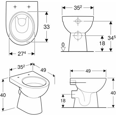 Geberit Renova Wand-WC - Tiefspüler, Horizontal, 6/5L, Weiß Geberit Renova Wand-WC - Tiefspüler, Horizontal, 6/5L, Weiß