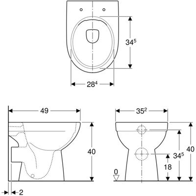 Inodoro Geberit Renova - Descarga profunda, Rimfree, 352x400x490 mm Inodoro Geberit Renova - Descarga profunda, Rimfree, 352x400x490 mm