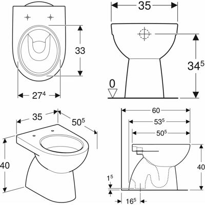 Geberit Renova Wand-WC - KeraTect, Vertikaler Ausgang Geberit Renova Wand-WC - KeraTect, Vertikaler Ausgang